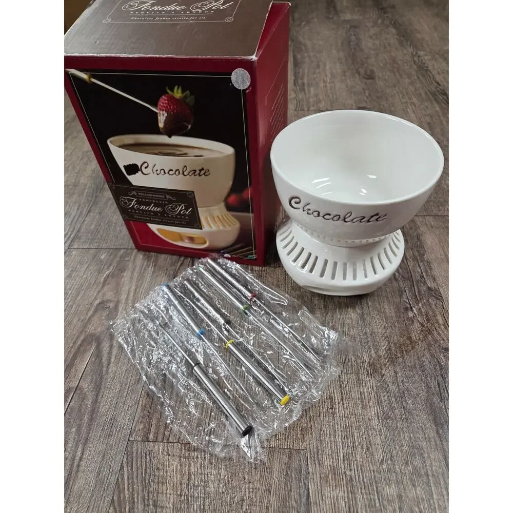Williams Sonoma Porcelain Candle Heat Fondue Pot Chocolate Holiday Party Events